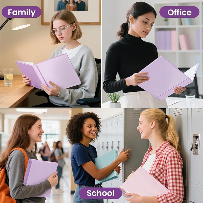 SUNEE 3 Ring Binder 2 Inch 1 Pack, Clear View Binder Three Ring PVC-Free (Fit 8.5x11 Inches) for School or Office Supplies, Purple