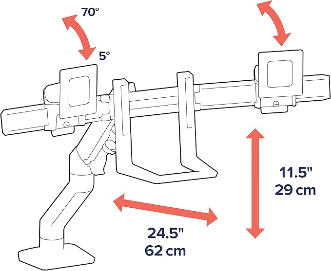 Ergotron – HX Dual Monitor Arm, VESA Desk Mount – for 2 Monitors Up to 32 Inches, 5 to 17.5 lbs Each – Matte Black