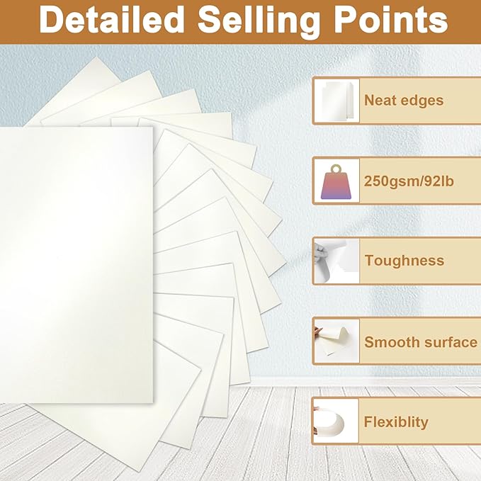 Silunkia 120 Sheets Cream Shimmer Cardstock 8.5 x 11 Off White Paper, 250gsm/92lb Premium Glossy Paper Card Stock for DIY Cards Making, Wedding Invitations, Anniversaries, Business Cards, Menus