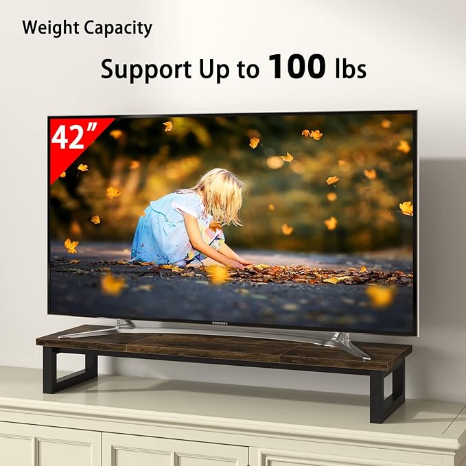 YAOHUOO Dual Monitor Stand Riser, 39Inch Large Monitor Stands for 2 Monitors, Computer Monitor Stand, Wooden Desktop Oraganizer Shelf for Office Desk Computer,Laptop,TV