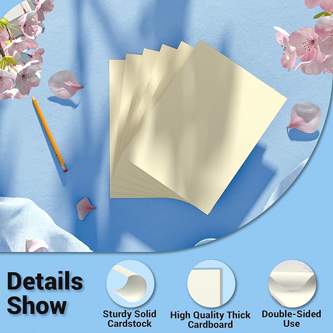 Cardstock 8.5 x 11, Thick Printer Paper, Card Stock Paper 200 gsm, 120 Sheets Cream Card Stock, Off White Heavy Card stock, Construction Paper for Invitations, Diy Cards, Business Cards, Drawing etc