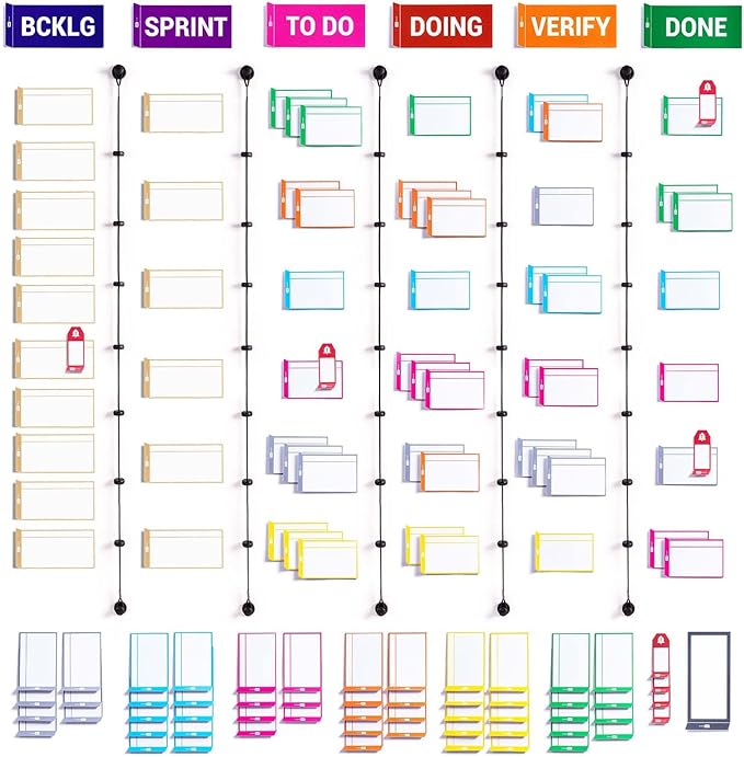 PATboard Kanban Board and Scrum Board – Full Toolset with 137 Scrum Cards for Whiteboard – Agile Kit, Agile Board, Kanban Board Kit – Scrum Tools, Project Management Tools
