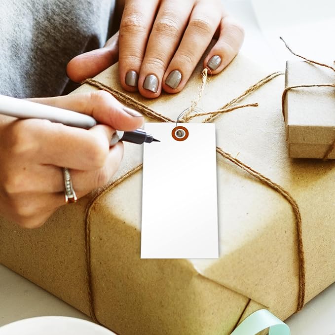 SmartSign 4.75 x 2.375 inch Blank White Shipping Tags with Wires (Size-5), Metal Eyelet, 7.5 mil HDPE Plastic, Writable, Pack of 1000