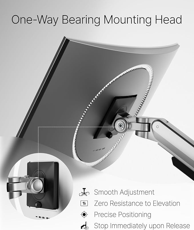 monTEK Deluxe Monitor Arm with USB A/C up to 40 Inch Holds 26.4 lbs Curved Screens Aluminum Fully Motion Single Monitor Stand with Clamp/Grommet, Quick Release Plate,75/100mm VESA,MA1008UCSL