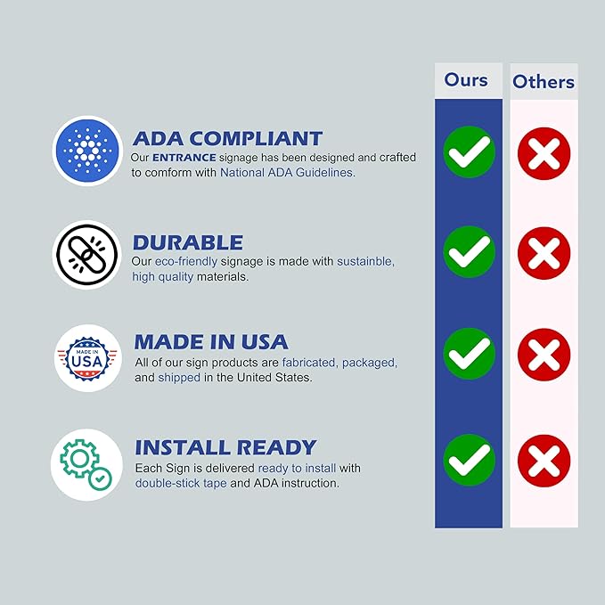 ADA CENTRAL SIGNS - 6" X6" Entrance Sign - ADA Compliant Tactile Graphics Grade 2 Braille Text Acrylic Wall Sign - Entry, Way in, Access Signs for Office, Hotel, Schools, Apartment, and Restaurants