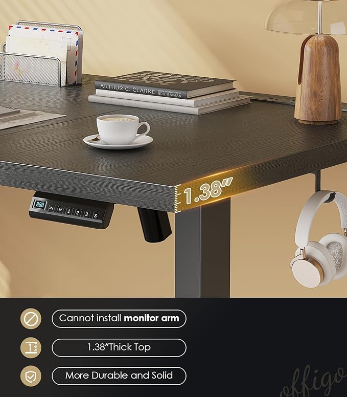 OffiGo 71 Inch Executive Electric Standing Desk, Height Adjustable Desk with Power Outlet & 1.38" Thick 3-Piece Desktop, Sit Stand Computer Desk for Home, Office, Conference Room, Black