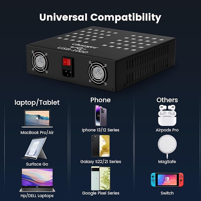 USB Charger, Cinlinso 100 Port 700Watt(140A) USB Charging Station for Multiple Devices, Multiport Desktop USB Fast Charger for Industry Hotel School Shopping malls