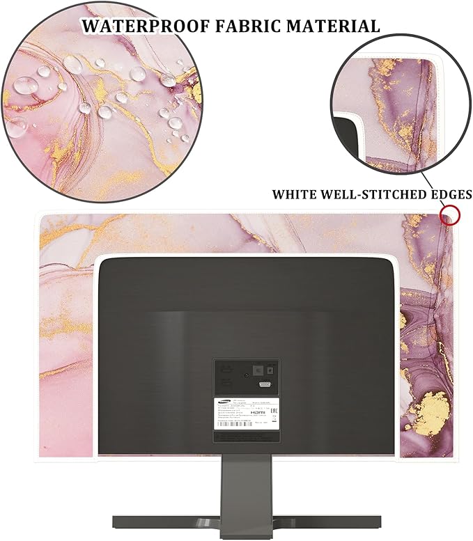 Baocicco Pink Gold Marble Computer Monitor Dust Cover 26, 27, 28 Inch Decorative Modern Laptop Computer Cover for Home Office Decorative Texture Dust Proof Monitor Covers for Computer Screen