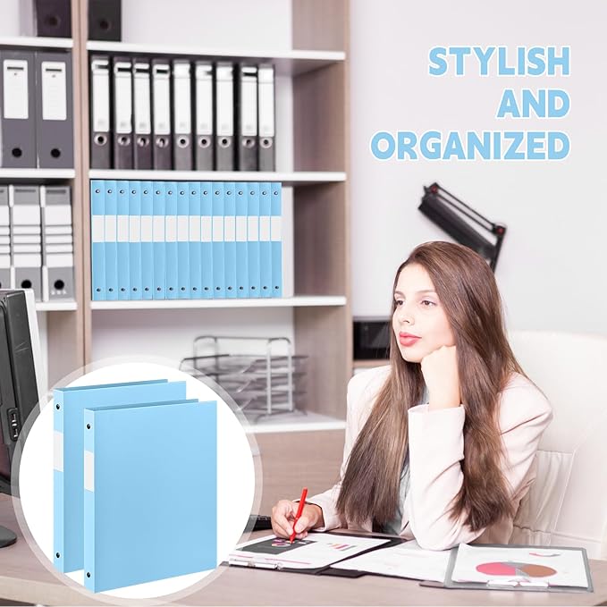 Henoyso 16 Pcs 3 Ring Binder 0.5 Inch Round Fits Letter Size 8.5'' x 11'' Paper Plastic Flexible Binder Bulk Holds 140 Sheets with 1 Pockets Versatile Organizer for Home Office School (Light Blue)