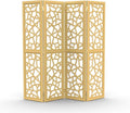 VINGLI 70'' H Room Divider, Non-Woven Fabric Privacy Screen, Indoor Partition Wall Dividers, Freestanding Hinged Space Separator with Modern Unique Pattern (Gold, 4 Panel)