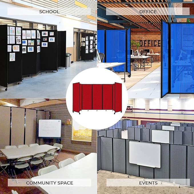 Versare Room Divider 360 Portable Wall Partition | Folding Panels | Large Freestanding Divider | Locking Wheels | Temporary Room Separator | 25' x 7'6'', Charcoal Gray