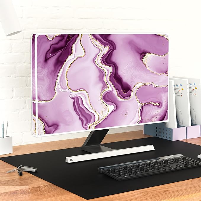 Baocicco Violet Gold Marble Waterproof Computer Monitor Dust Cover 26, 27, 28 Inch for Home Office Creative Computer Dust Proof Monitor Covers for Computer Screen Anti-Static Dustproof Protective