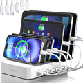 MSTJRY Charging Station for Multiple Devices : 6 Port USB Charger Stations - Family Multi-Device Organizer Charging Dock - Designed for iPhone iPad Android Cell Phone Tablet and Electronic, White