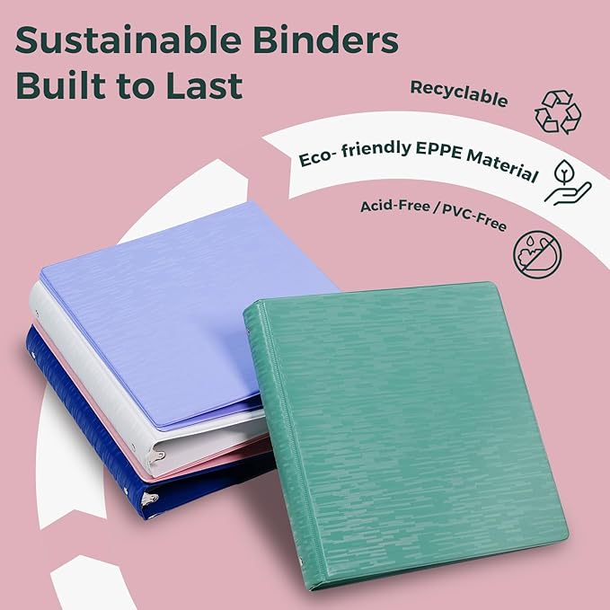 POPRUN 3 Ring Binder 1 Inch, PVC-Free, Holds 175 Sheets of 8.5 x 11 Paper, Extra Durable Organizer with 2 Pockets for School & Office, Heavy-Duty, 1 Pack, Midnight Green