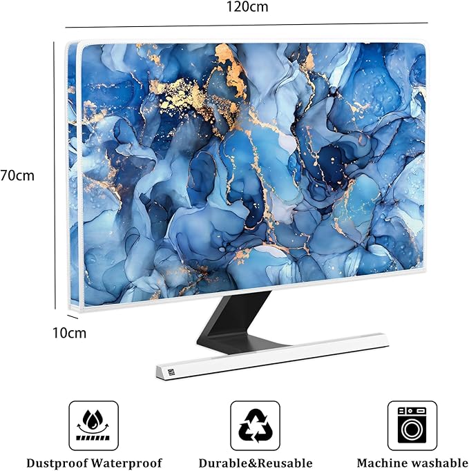Baocicco Navy Blue Gold Marble Waterproof TV Dust Cover 50, 51, 52 Inch Creative Texture Grain Television Screen Cover Abstract TV Display Protectors Protective LED LCD OLED TVs Dust-Proof