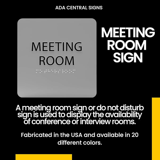 ADA CENTRAL SIGNS - 6" X6" Meeting Room Sign - ADA Compliant Tactile Graphics Grade 2 Braille Text Acrylic Wall Sign - Privacy Interview Room Name Door Sign for Schools Hospitals Offices & Apartments