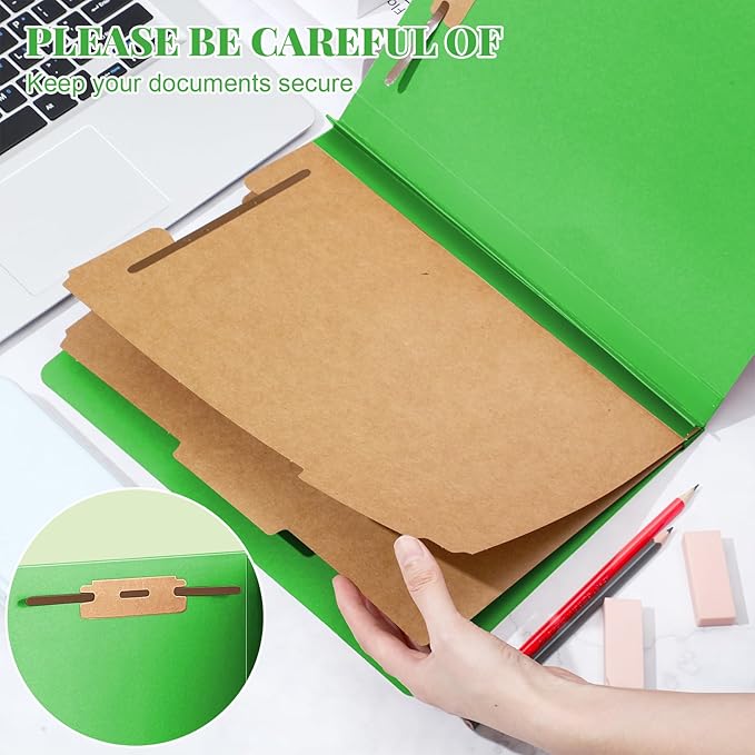 Skyygemm 36 Pcs Classification Folders Letter Size, 2 Divider Pressboard File Folders with 3. 5 Inch Expansion, 2 Prongs Fastener, Heavy Duty Office File Organizers for Teachers, Medical (Green)