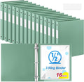 Henoyso 16 Pcs 3 Ring Binder 0.5 Inch Round Fits Letter Size 8.5'' x 11'' Paper Plastic Flexible Binder Bulk Holds 140 Sheets with 1 Pockets Versatile Organizer for Home Office School (Sage Green)