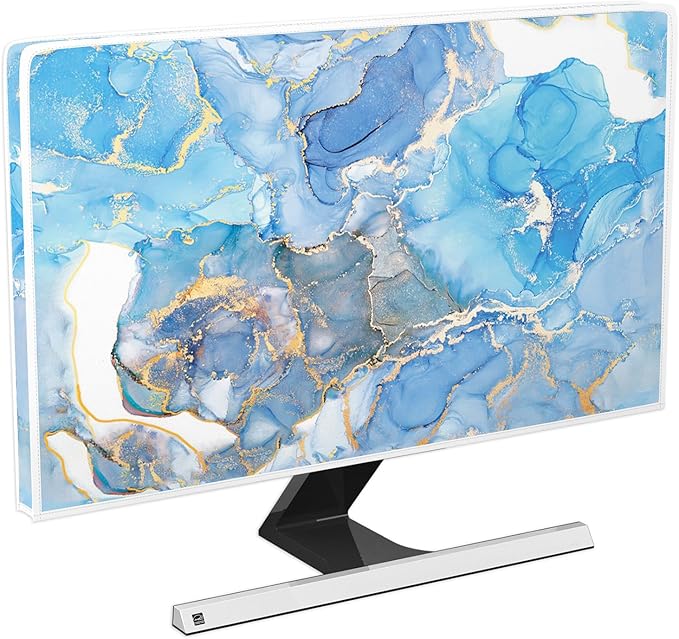 Baocicco Baby Blue Gold Marble Waterproof Computer Monitor Dust Cover 22, 23, 24, 25 Inch Modern Monitor Accessories Laptop TV LCD Fashion Screen Monitor Decoration for Tablet Home Office Computer