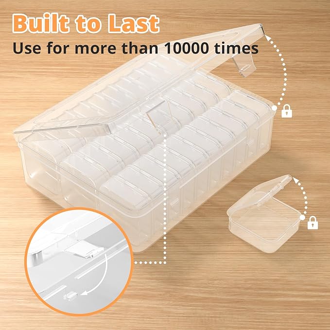 Mathtoxyz Bead Organizer Box, 62Pcs Small Organizers and Storage Plastic Cases, Mini Clear Storage Containers With Hinged Lid, Rectangle for Bracelet Making, DIY Jewelry Craft, Nail