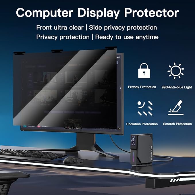 27 Inch Magnetic Hanging Computer Privacy Screen for 16:9 Widescreen Monitor, Removable Privacy Screen Anti Glare Blue Light Computer Screen Privacy Shield, Anti-Scratch 27 in Protector Film