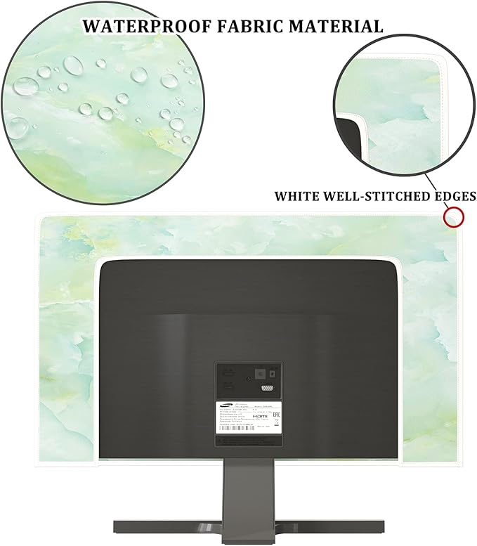 Baocicco Sage Green Marble Waterproof 26, 27, 28 Inch Anti-Static Dustproof LCD/LED/HD Abstract Creative Desige Monitor Accessories Laptop TV LCD Screen Texture Monitor Decoration for Tablet