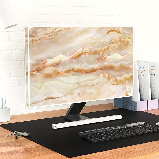 Baocicco Abstract Computer Monitor Cover with Marble Design Aesthetic Laptop Computer Cover for Xmas Home Office Decoration Anti-Static Dustproof Protective Covers for LCD/LED/HD 22, 23, 24, 25 Inch