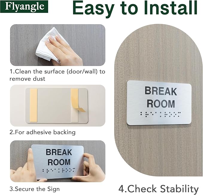 Meeting Room Signs for Business and Office Sign, ADA Signs with Raised Text & Grade 2 Braille, Easy Installation with Adhesive Pad – Brushed Aluminum/Silver