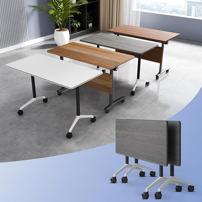 Conference Table Flip Top Mobile Conference Room Tables,Folding Conference Table with Wheels,Large Meeting Training Seminar Table Saving Space for Office Classroom(2C,61'')