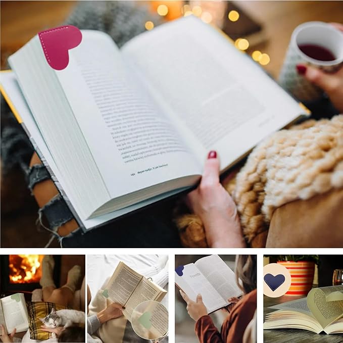 Leather Heart Bookmarks - Winjeto 6 Pieces Cute Corner Page Book Marks for Teachers Students Book Reading Lovers, for School Office Home Supplies (Sweet（6pcs）)