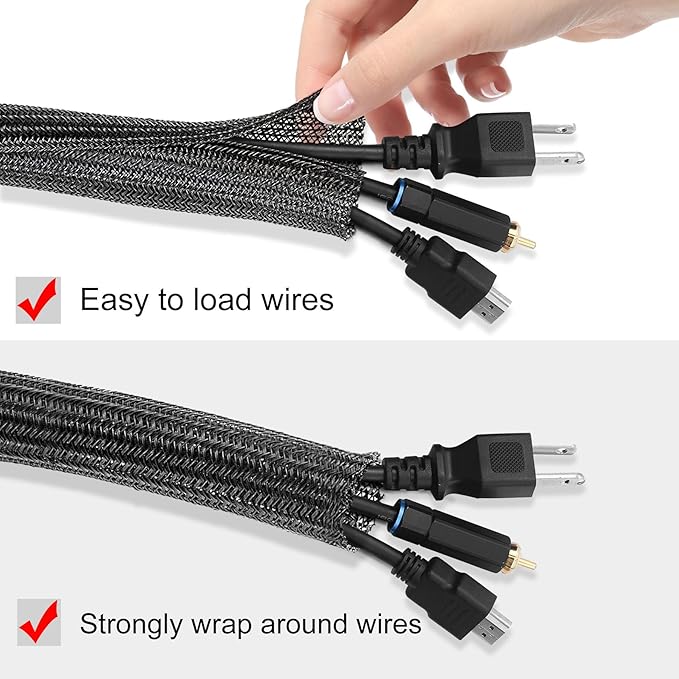 Moxita 10ft - 1/2 inch Cord Protector Cable Sleeve Split Wire Loom Tubing for Power Cord Audio USB Cable, Cord Sleeve Cable Management for TV Computer, Cord Protectors from Pets Chewing, Black