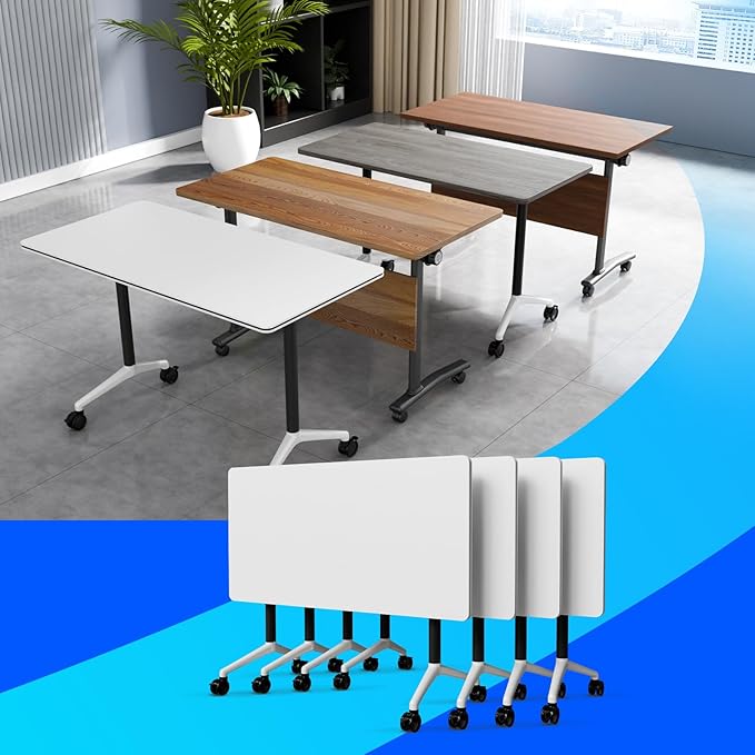 Conference Table Flip Top Mobile Conference Room Tables,Folding Conference Table with Wheels,Large Meeting Training Seminar Table Saving Space for Office Classroom(4A,55.1'')