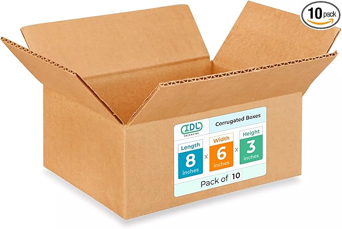 Small Moving & Shipping Boxes 8x6x3 inches (10-Pack) - Extra Strength 200 lb vs Regular - Corrugated Packing Boxes for Moving - Cardboard Moving Box - Packing Box Small by IDL Packaging