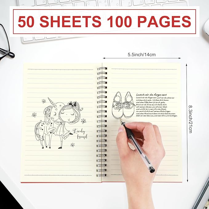 Yahenda 54 Pcs Spiral Notebook Bulk A5 Journal Lined 8.3'' x 5.5'' Writing Composition Paper Small Notepad Subject Notebook for Students Office Business Back to School Supplies (Red)