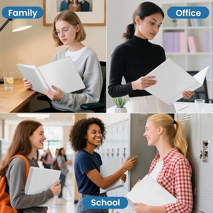 SUNEE 3 Ring Binder 3 Inch 1 Pack, Clear View Binder Three Ring PVC-Free (Fit 8.5x11 Inches) for School or Office Supplies, White