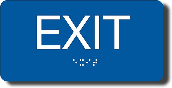 ADA Compliant Exit Sign with Braille (6" x 3" Sapphire Blue)