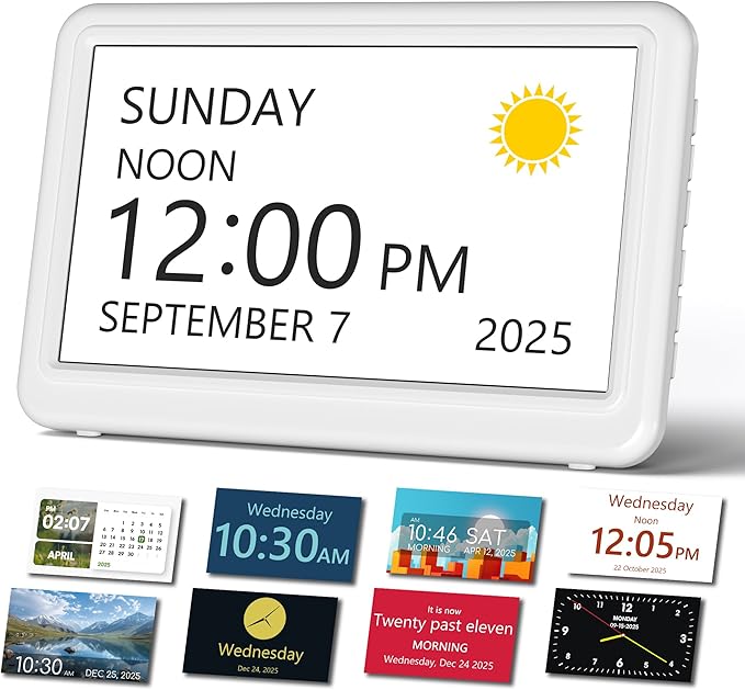 Mesqool Digital Clock for Seniors with Date & Day, 7" Large Display Calendar Alarm Clock with 20 Alarms and 20 Reminders, Morning & Afternoon Time Display, Easy to Read Bedside Clock for Elderly