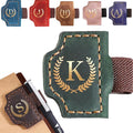 Personalized Mark Bookmark with Pen Holder, Leather Magnetic Book Marker 26 Letters,Custom Initials Page Marks, Gifts for Book Lovers Readers Men Women (Green, K)