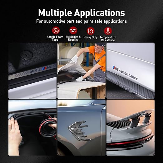Automotive Acrylic Plus Attachment Tape 0.39" x 18Ft Made of 3M Pack of 2 Double Sided Tape PT1100 Heavy Duty for Moldings Claddings Panels Pads and Other Car Automotive Applications