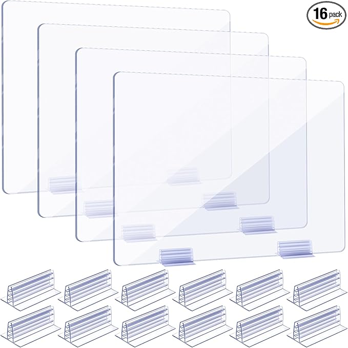 Weysat 12 Pcs Counter Desk Acrylic Panels Holder and 4 Pcs Acrylic Desk Divider Partition for Business, Office, School 24 x 16 Inches, Fasten Panels from (1/8 to 1/4) Inch Thick