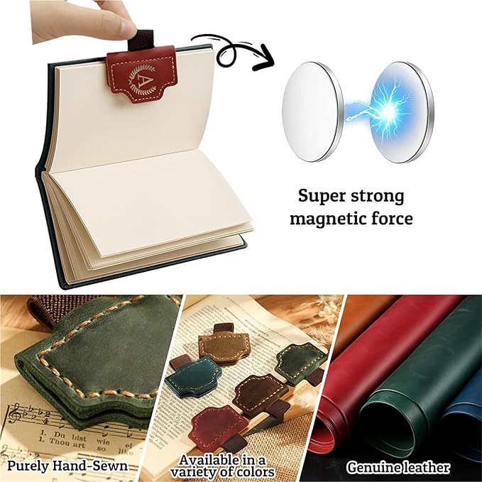 Personalized Mark Bookmark with Pen Holder, Leather Magnetic Book Marker 26 Letters,Custom Initials Page Marks, Gifts for Book Lovers Readers Men Women (Purple, P)