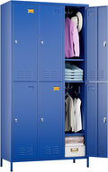 SUPEER 6 Doors Metal Locker for Employees with 18 Hooks and Business Card Holder,Metal Locker with Ventilation Holes for School Garage Office Gym Home,Assembly Required,Blue