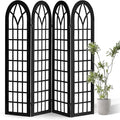 4 Panel Japanese Room Divider, Fully Assembled Wooden Privacy Screen, Shoji Style Partition Divider for Home Office Bedroom Apartment Decoration, Black