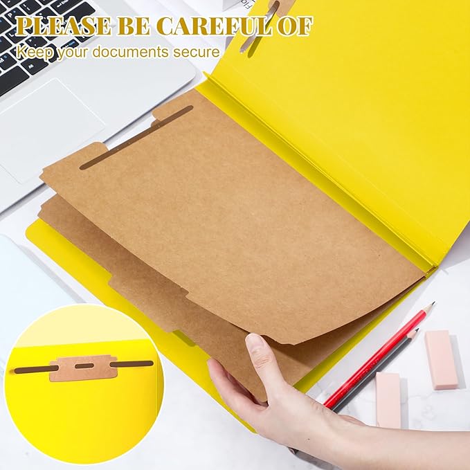 Skyygemm 36 Pcs Classification Folders Letter Size, 2 Divider Pressboard File Folders with 3. 5 Inch Expansion, 2 Prongs Fastener, Heavy Duty Office File Organizers for Teachers, Medical (Yellow)
