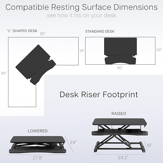 VIVO 28 inch Desk Converter, K Series, Height Adjustable Sit to Stand Riser, Dual Monitor and Laptop Workstation with Keyboard Tray, Dark Walnut Top, Black Frame, DESK-V028KA