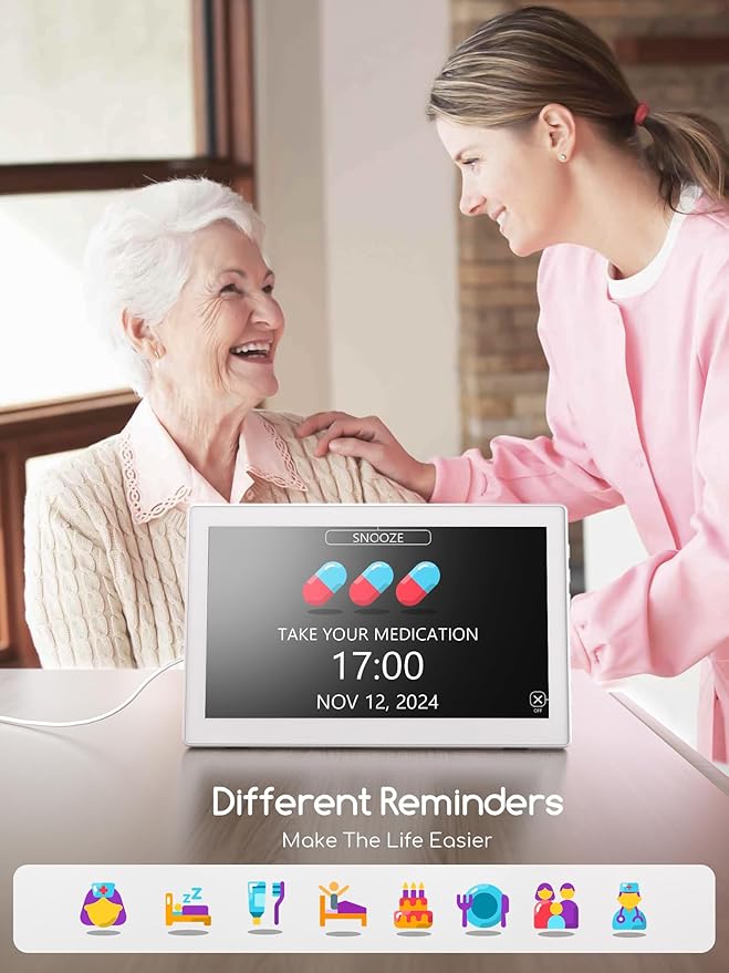 Raynic Digital Clock,10.1 Inch Large Display Calendar Clock with 12 Themes, 20 Alarms, 20 Reminders, Auto Dimming, 12/24 Hours for Seniors, Desk (White, 10.1 Inches)