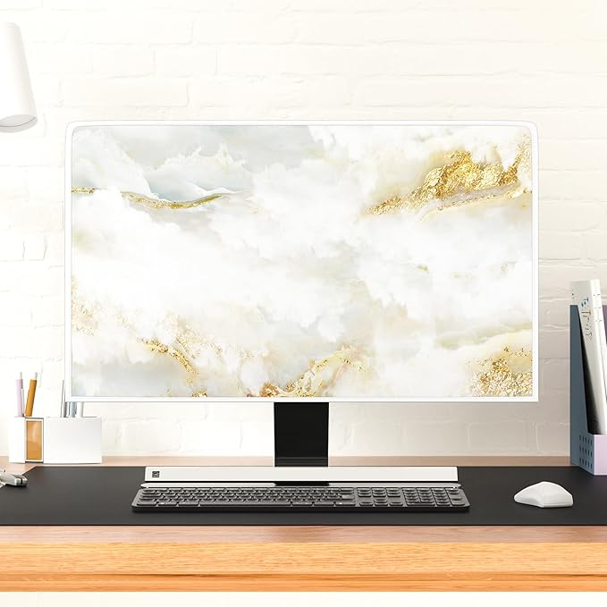 Baocicco White Gold Waterproof TV Display Screen Cover with Abstract Texture Marble Design 40, 41, 42，43 Inch Television Covers Sleeve Compatible with LCD LED PC Desktop and Home Hanging TV