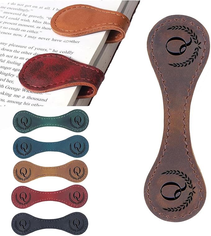 Artlaza Personalized Magnetic Leather Bookmark, 26 Letters Custom Leather Bookmarks, Handmade, Leather Magnetic Bookmark for Book Lovers Readers Women Kid(Brown，Q）