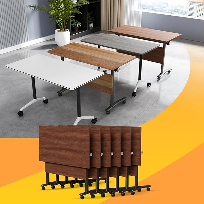 Conference Table Flip Top Mobile Conference Room Tables,Folding Conference Table with Wheels,Large Meeting Training Seminar Table Saving Space for Office Classroom(6D,47.2'')