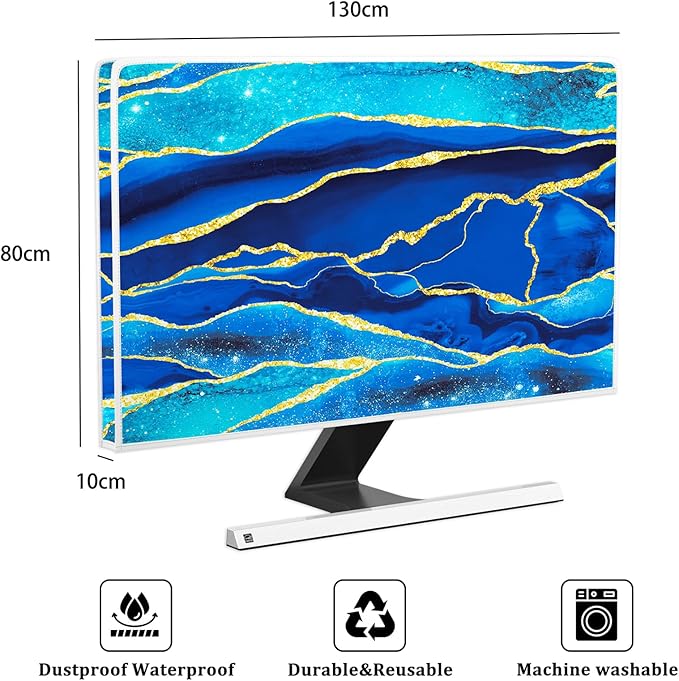 Baocicco Royal Blue Marble Waterproof TV Cover 55 Inch Creative Design Monitor Accessories Laptop TV LCD Screen Television Decoration for Tablet LED LCD OLED TVs Decorations